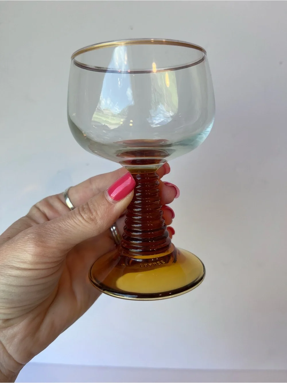 Vintage Amber Glass Brandy Glass Made in France Set of 2 MCM
